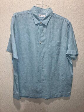 Caribbean Men's Short Sleeve Shirt 100% Linen Size XL Light Blue